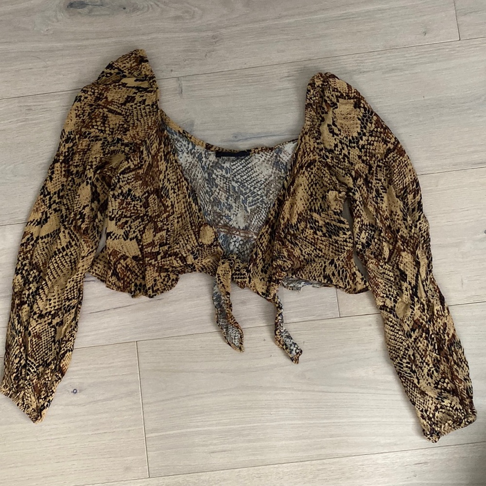 Hazel Boutique Snakeskin Cropped Wrap Top